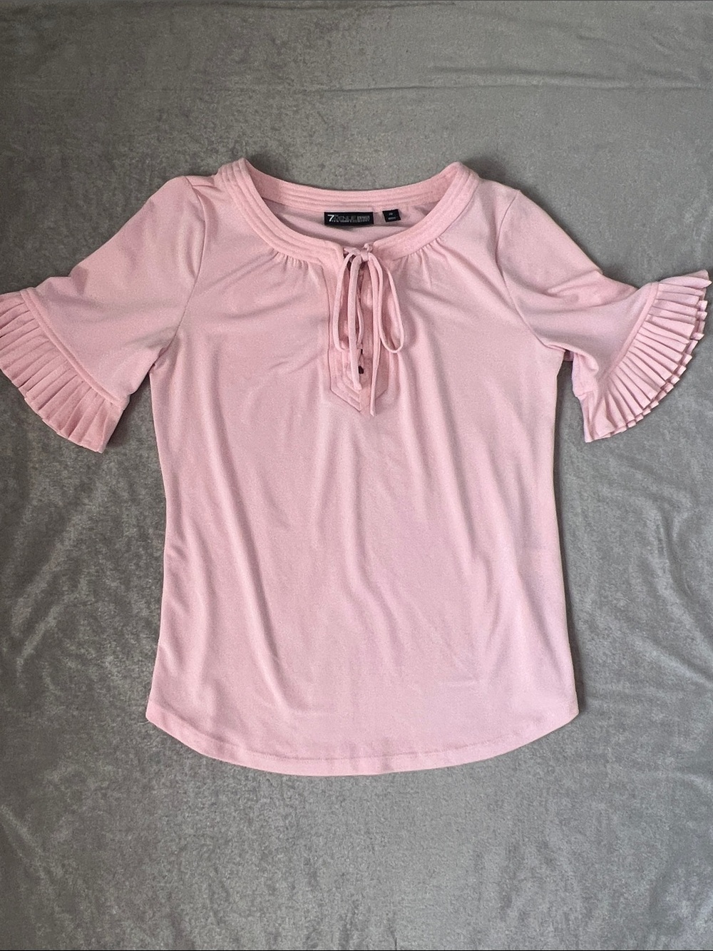 New York & Company Light Pink Tie-Neck Ruffle Sleeve Top